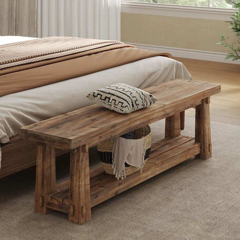 Tribesigns Banc en bois massif avec rangement à chaussures, Banc d'entrée de 140 cm avec étagère