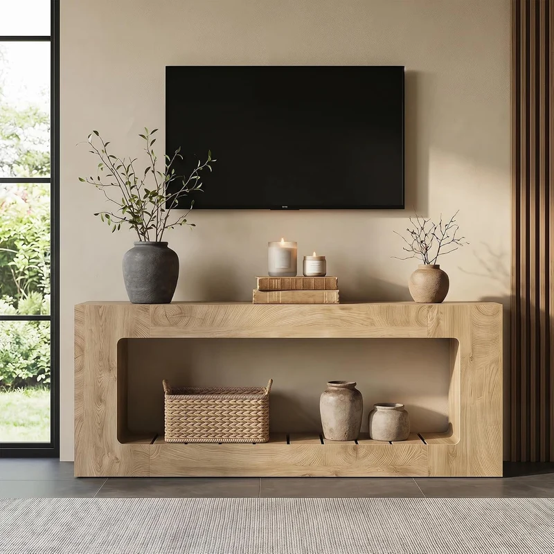 Tribesigns Table console de 200 cm pour derrière le canapé avec étagère à lattes, Style rustique marron