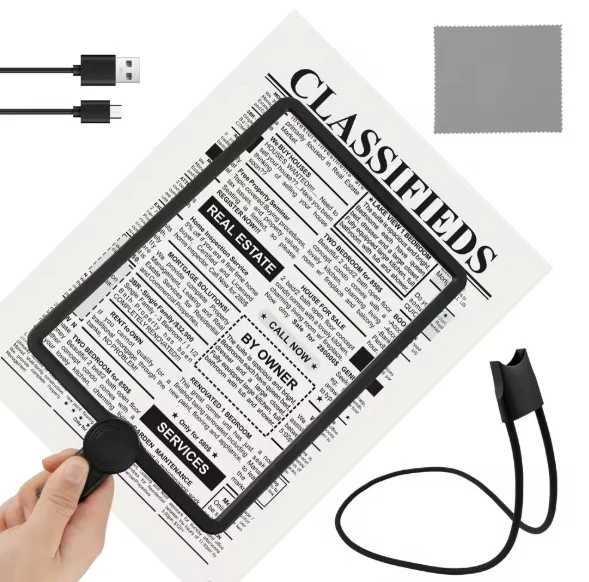 Loupe de lecture rectangulaire avec lumière