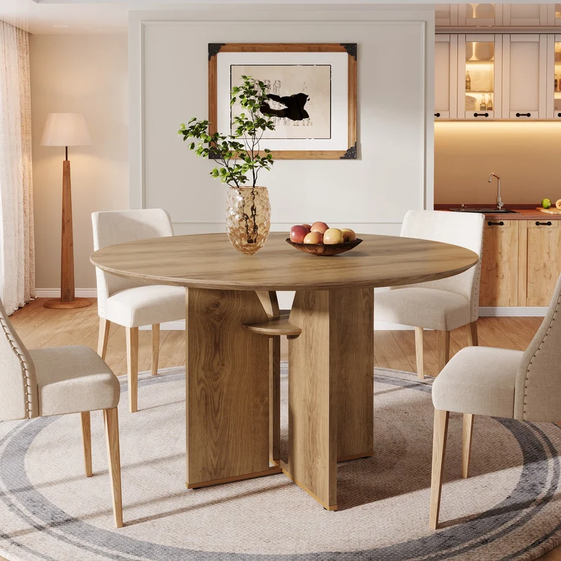 Tribesigns Table de salle à manger ronde de 100 cm, Table de cuisine pour 2 à 4 personnes avec étagère et piètement en X