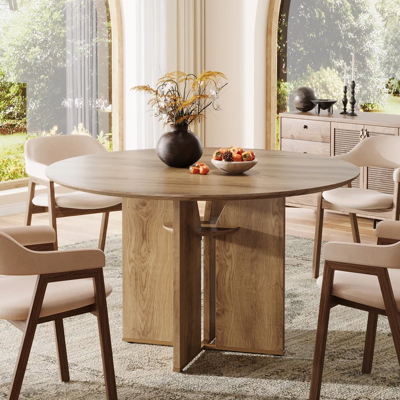 Tribesigns Table de salle à manger ronde de 100 cm, Table de cuisine pour 2 à 4 personnes avec étagère et piètement en X