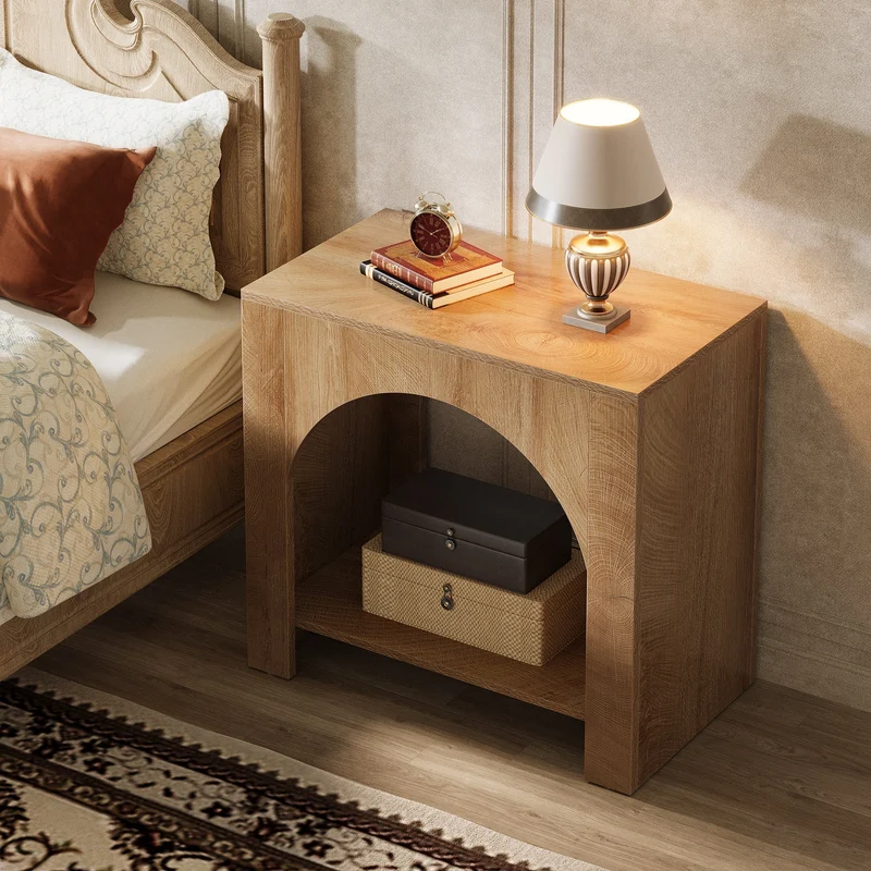 Tribesigns Table d'appoint avec rangement, Table de chevet rustique en bois avec 2 étagères pour salon et chambre