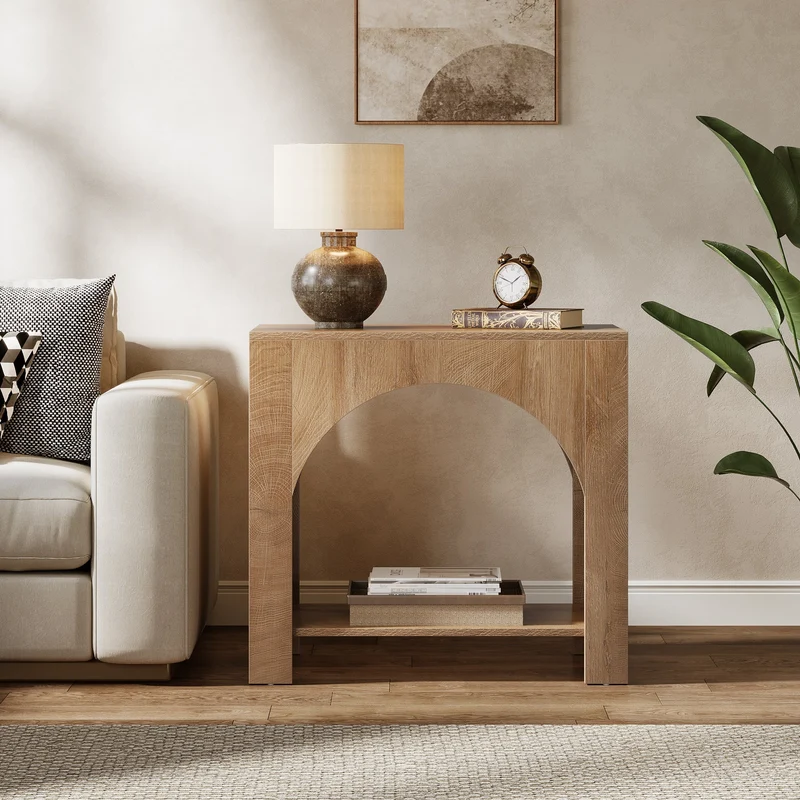 Tribesigns Table d'appoint avec rangement, Table de chevet rustique en bois avec 2 étagères pour salon et chambre