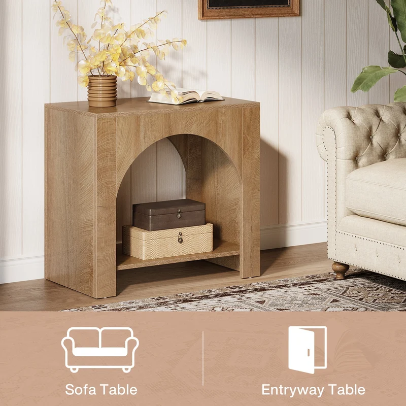 Tribesigns Table d'appoint avec rangement, Table de chevet rustique en bois avec 2 étagères pour salon et chambre