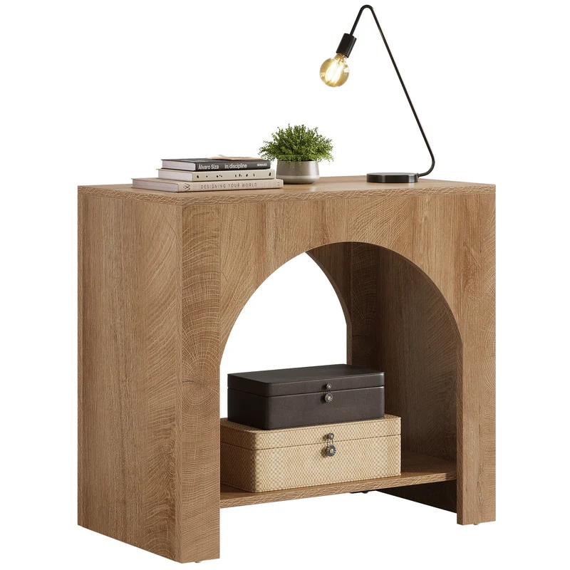 Tribesigns Table d'appoint avec rangement, Table de chevet rustique en bois avec 2 étagères pour salon et chambre