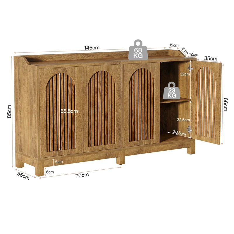 Tribesigns Buffet 145 cm, Meuble de rangement avec portes et étagères réglables