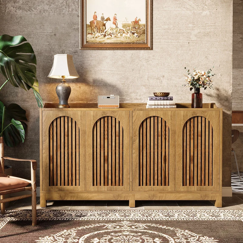 Tribesigns Buffet 145 cm, Meuble de rangement avec portes et étagères réglables