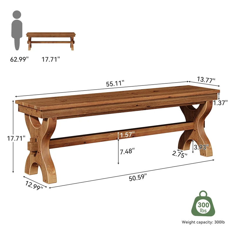 Tribesigns Banc en bois massif de 140 cm, Banc d'entrée et banc à chaussures de style champêtre pour entrée, chambre et salle à manger