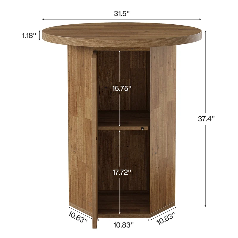 Tribesigns Table de bar ronde de 80 cm avec espace de rangement, Table haute avec meuble intégré de style champêtre