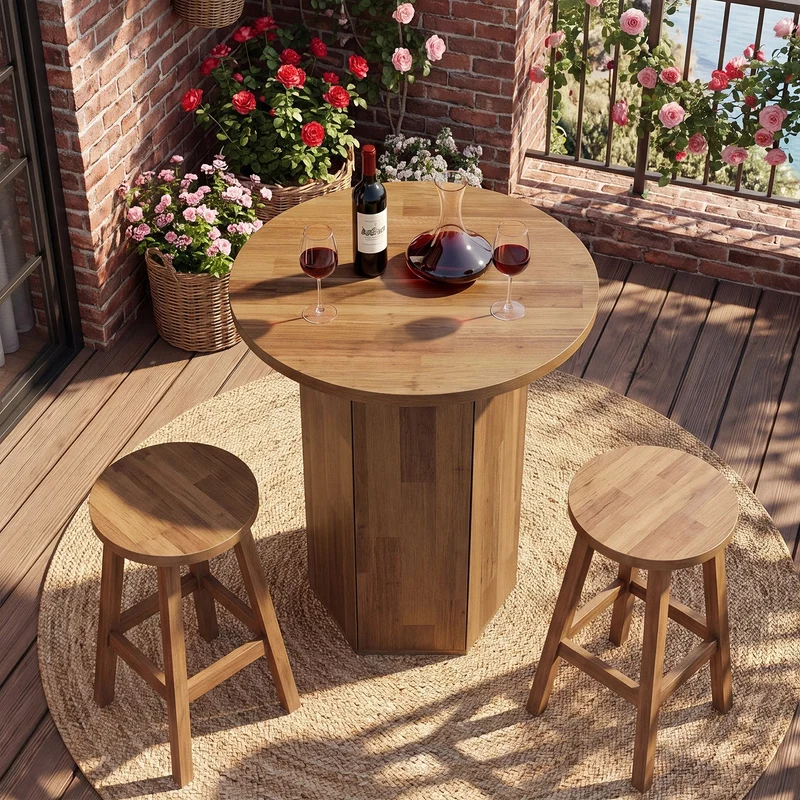 Tribesigns Table de bar ronde de 80 cm avec espace de rangement, Table haute avec meuble intégré de style champêtre