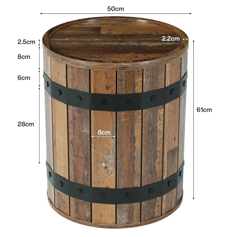 Tribesigns Table d'appoint ronde avec rangement, Table de chevet cylindrique de 50 cm avec couvercle amovible