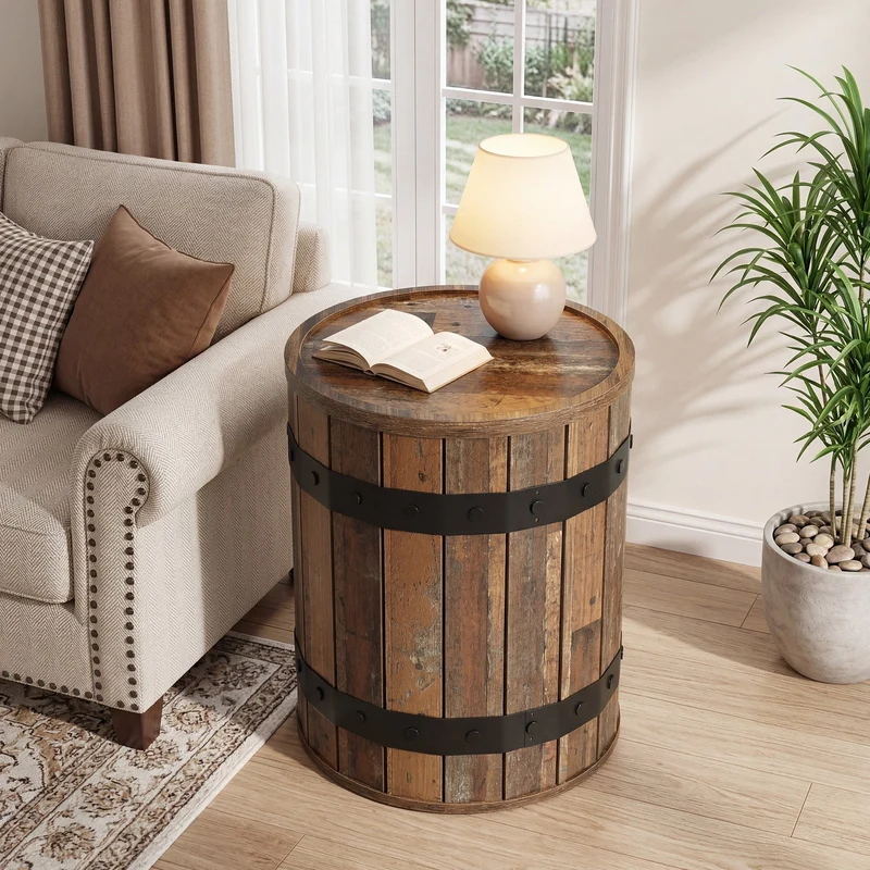 Tribesigns Table d'appoint ronde avec rangement, Table de chevet cylindrique de 50 cm avec couvercle amovible