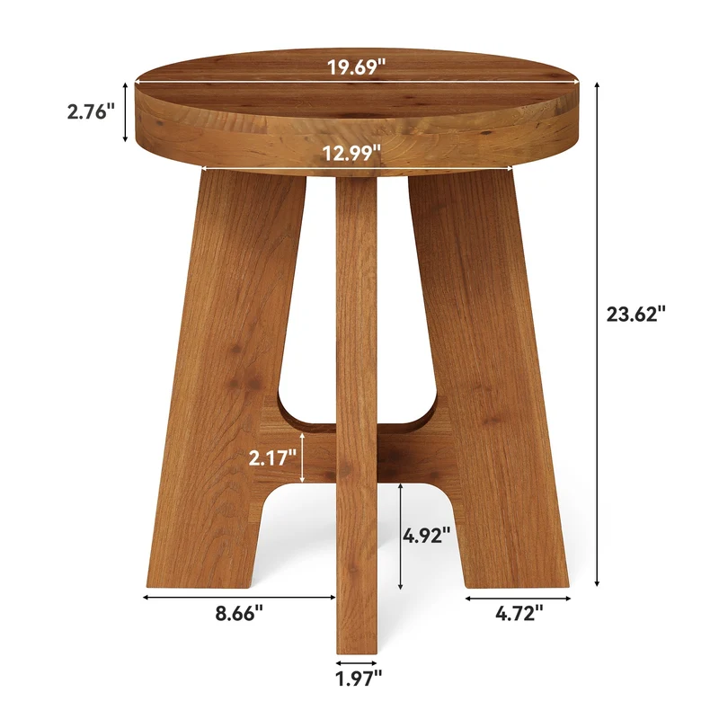 Tribesigns Table d'appoint ronde en bois massif, Table basse rustique en bois avec pieds robustes
