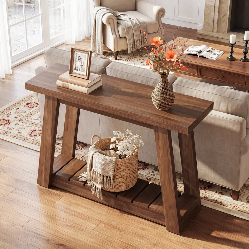 Tribesigns Console étroite de 105 cm, Table d'entrée avec deux étagères et espace de rangement ouvert