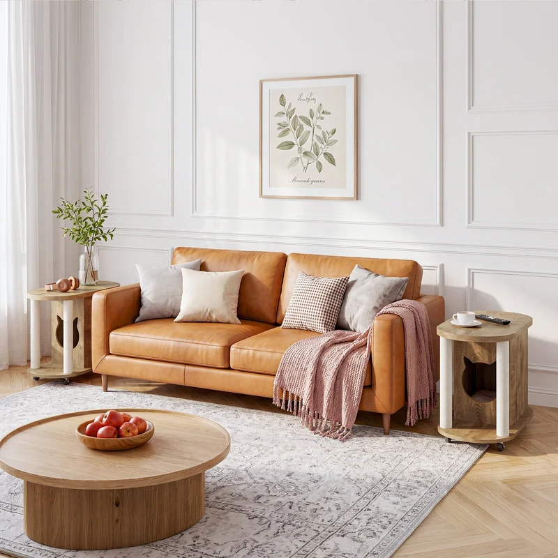 Tribesigns Maison pour chat avec griffoirs et table d'appoint, Table basse ovale sur roulettes avec cachette pour chat