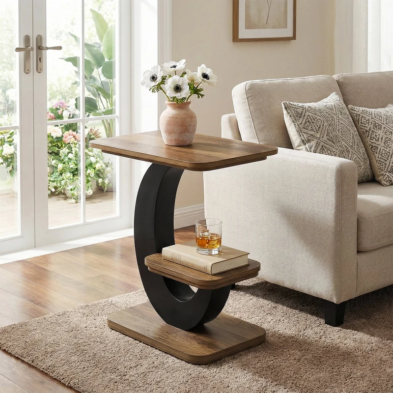 Tribesigns Table d'appoint étroite de 60 cm à 2 niveaux, Style industriel en bois idéale pour le salon et la chambre