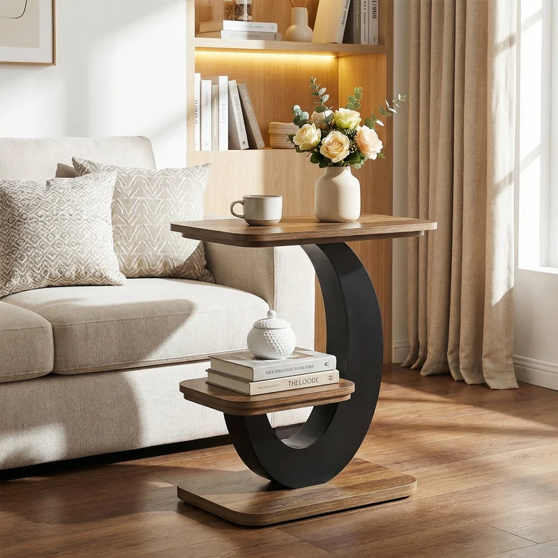 Tribesigns Table d'appoint étroite de 60 cm à 2 niveaux, Style industriel en bois idéale pour le salon et la chambre