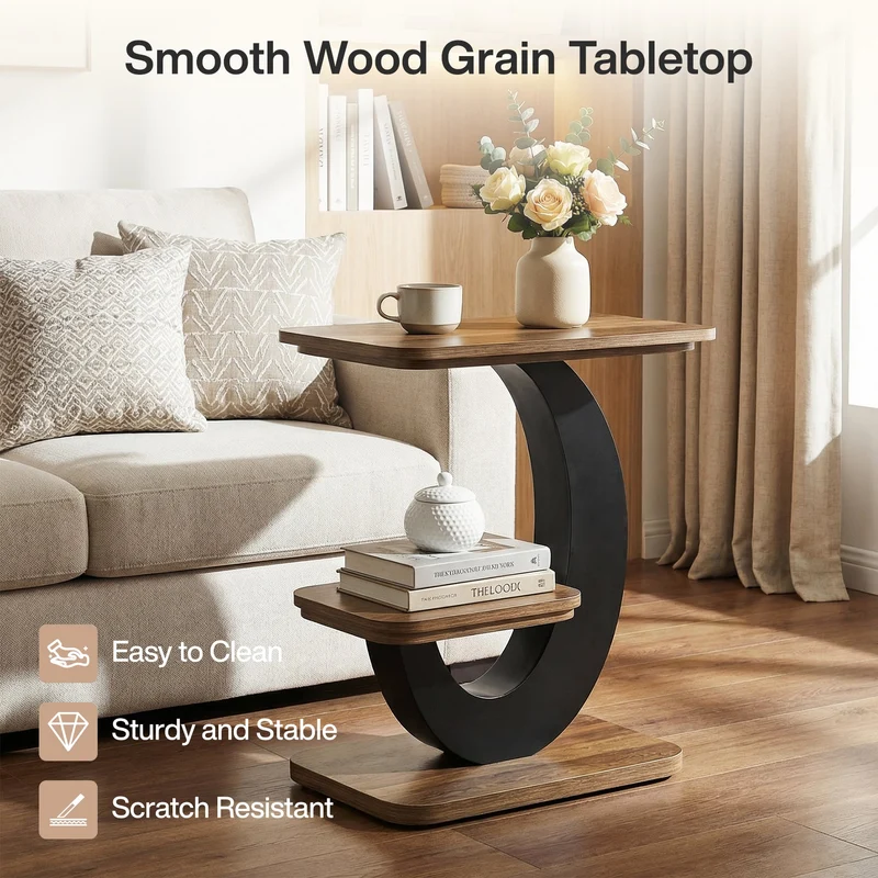 Tribesigns Table d'appoint étroite de 60 cm à 2 niveaux, Style industriel en bois idéale pour le salon et la chambre