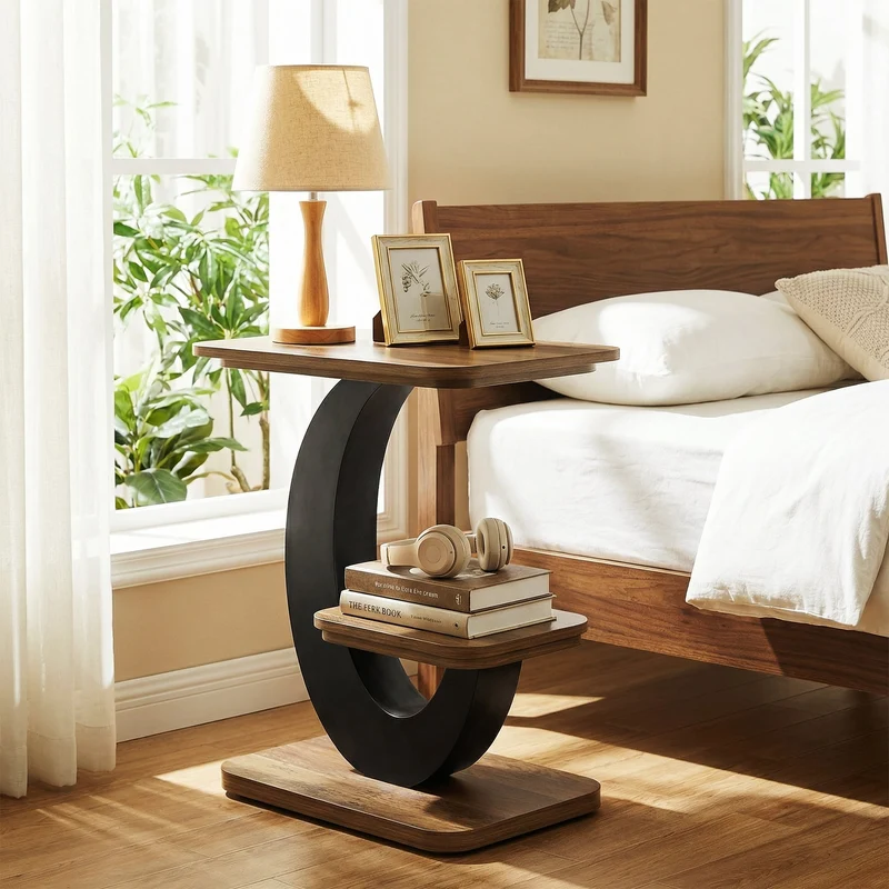 Tribesigns Table d'appoint étroite de 60 cm à 2 niveaux, Style industriel en bois idéale pour le salon et la chambre
