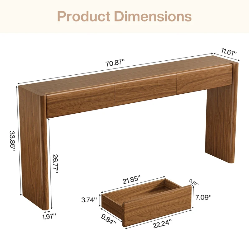 Tribesigns Console de 180 cm avec 3 tiroirs, Table d'entrée étroite marron vintage Table basse en bois avec étagère