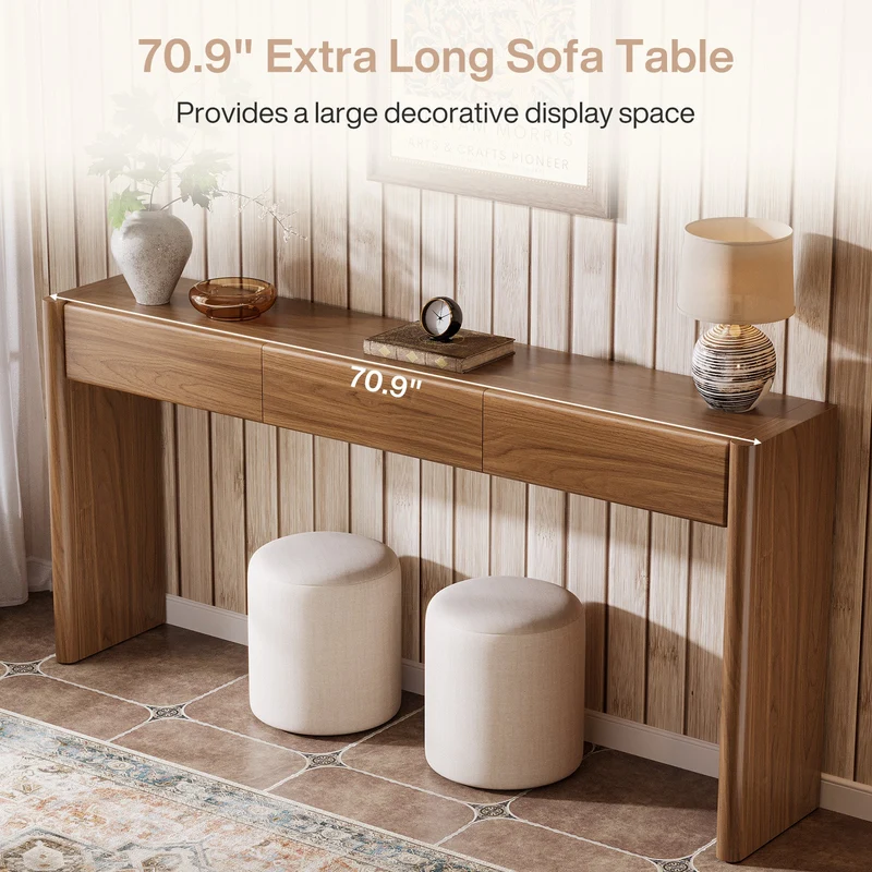 Tribesigns Console de 180 cm avec 3 tiroirs, Table d'entrée étroite marron vintage Table basse en bois avec étagère
