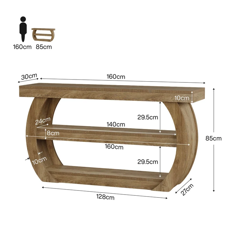 Tribesigns Table console style ferme (160 cm), Table d'entrée en bois à 3 niveaux avec étagère de rangement