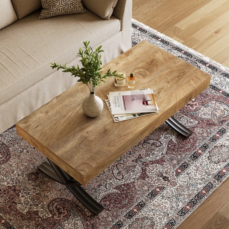 Tribesigns Table basse rectangulaire, 120 cm Table de salon style industriel avec structure en métal