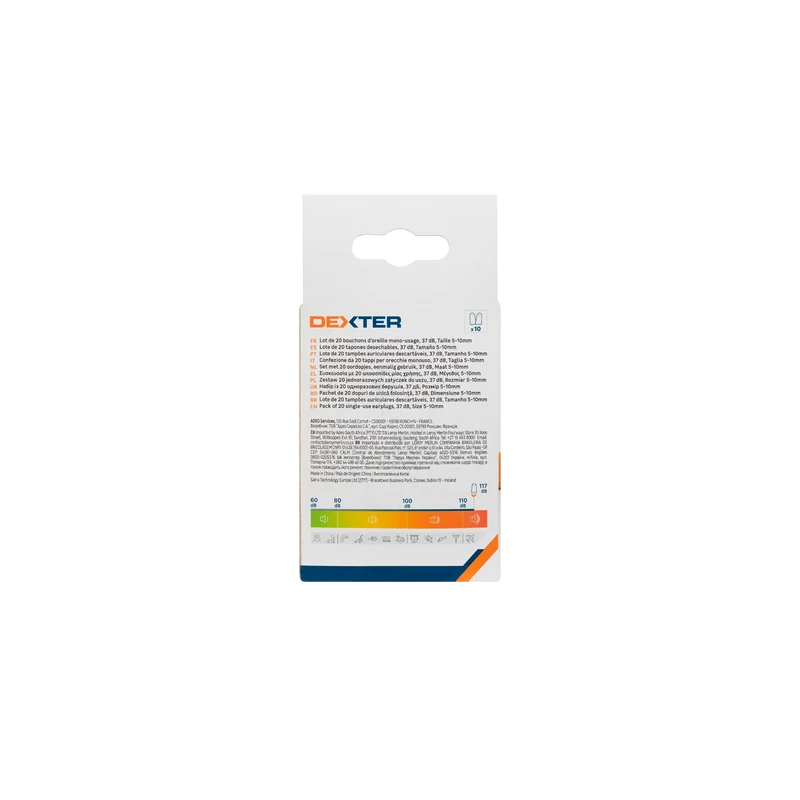 10 PAIRS DEXTER DISPOSABLE EARPLUGS 37DB