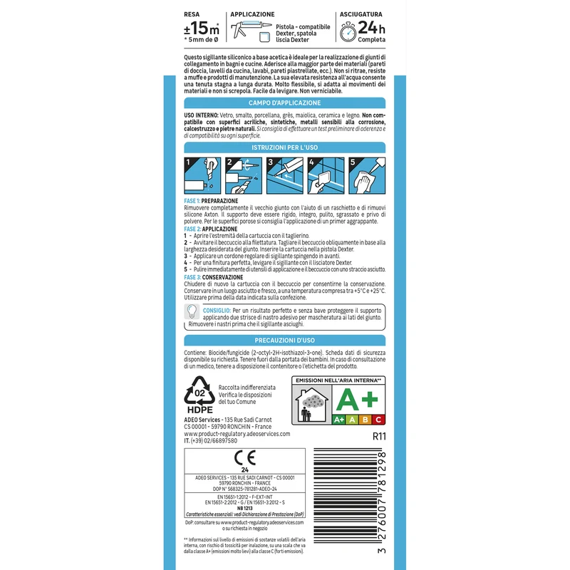 ACETIC SILICONE BATHROOMS AND KITCHENS WHITE AXTON 280 ML