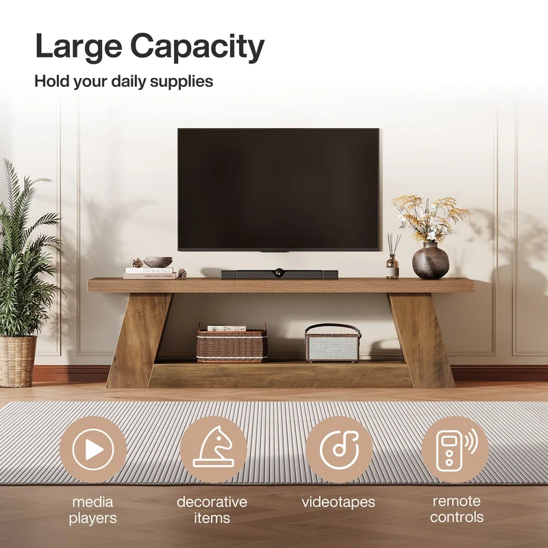 Tribesigns Meuble TV bas 160 cm pour téléviseurs style rustique avec étagères ouvertes