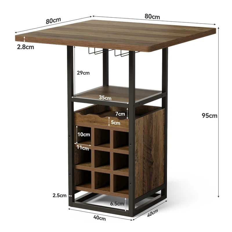 Tribesigns Table de bar 95 cm avec rangement, Table bistro étroite avec étagères, casier à vin et porte-verres