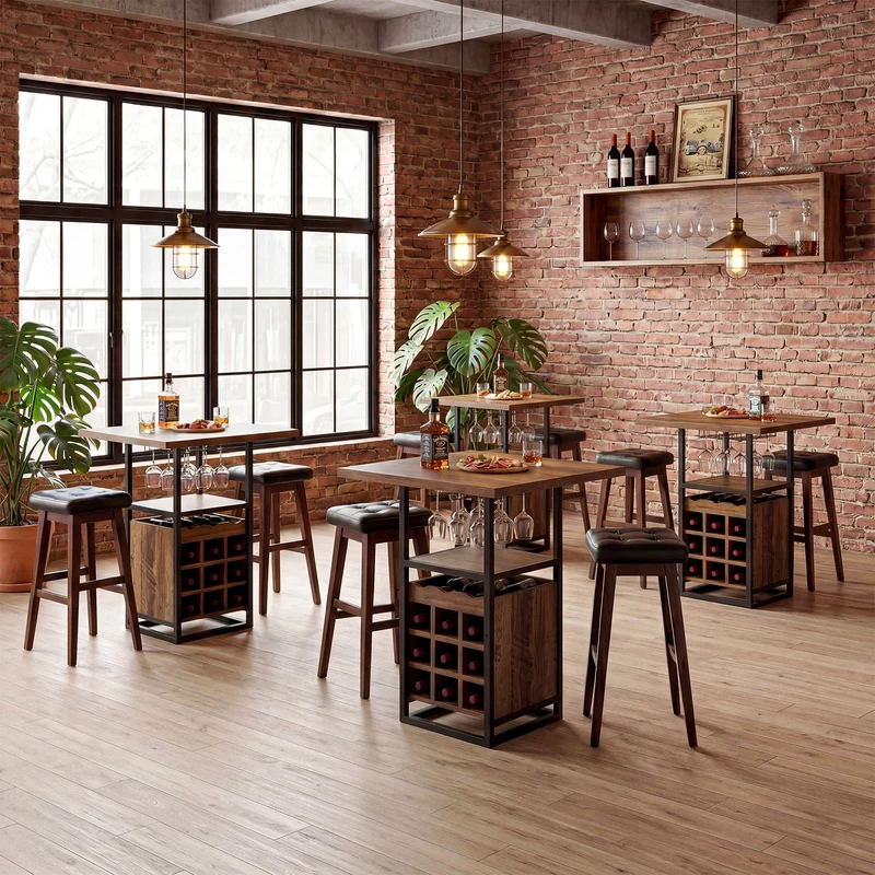 Tribesigns Table de bar 95 cm avec rangement, Table bistro étroite avec étagères, casier à vin et porte-verres