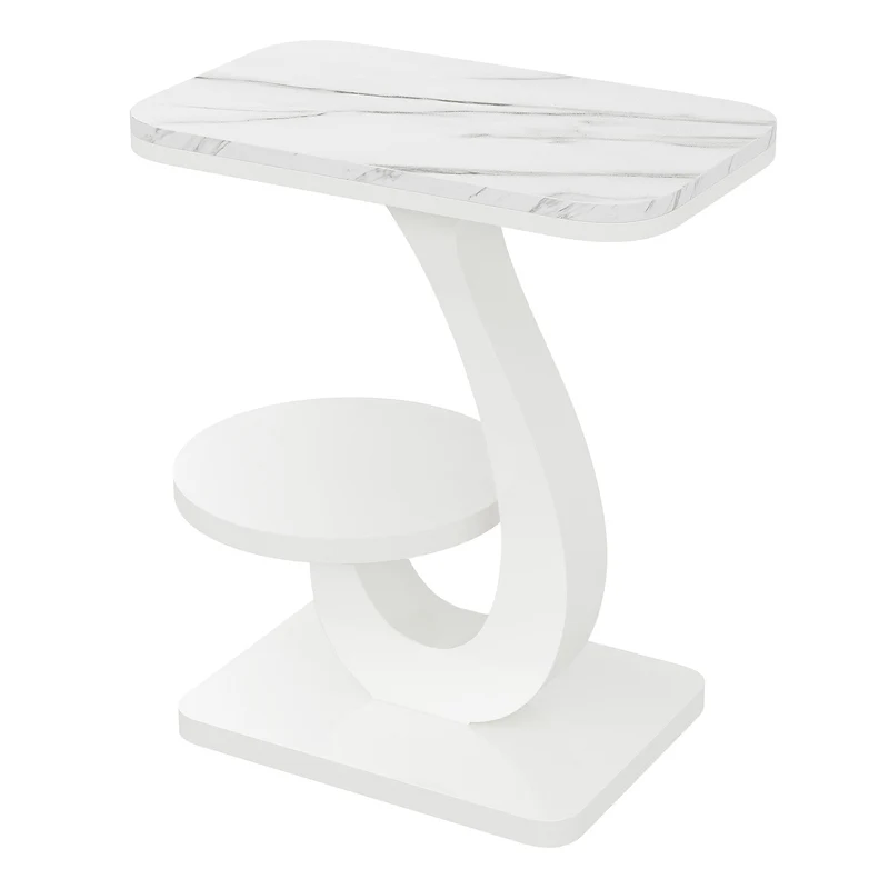 Tribesigns Table d'appoint étroite en forme de C à 2 niveaux, Table de chevet et table de canapé aspect marbre pour salon et chambre