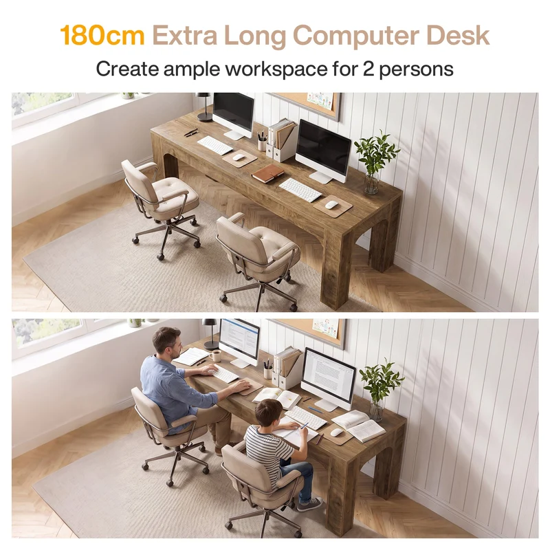 Bureau pour 2 personnes 180 cm, Bureau double pour bureau à domicile et bureau