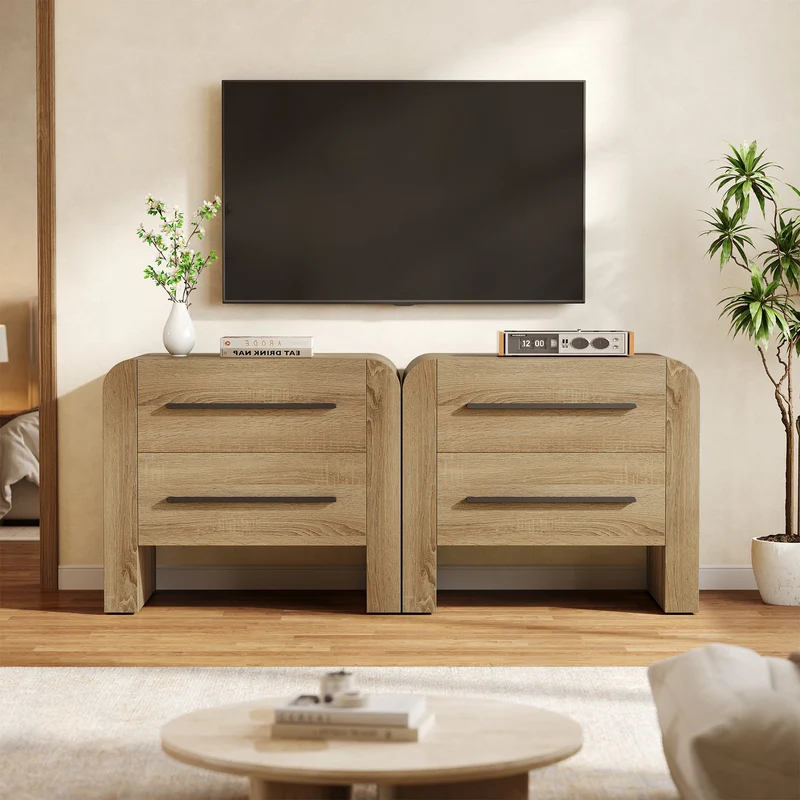 Tribesigns Table de chevet avec 2 tiroirs, 70 cm Table d'appoint moderne avec espace de rangement