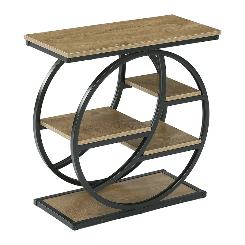 Tribesigns Table d'appoint, Table d'appoint étroite à 4 étagères Table de chevet moderne pour salon, bureau, chambre, chêne clair rustique et noir