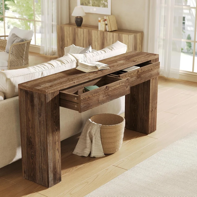 Tribesigns Console en bois massif avec tiroirs 160 cm, Idéale pour une entrée ou un salon
