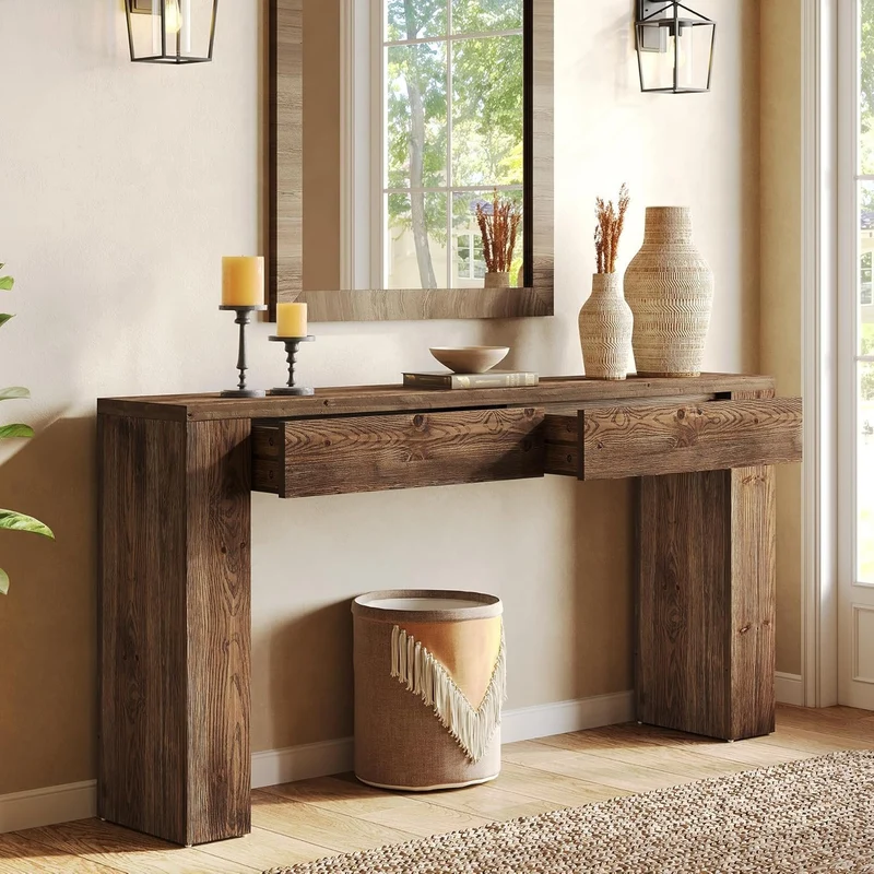 Tribesigns Console en bois massif avec tiroirs 160 cm, Idéale pour une entrée ou un salon