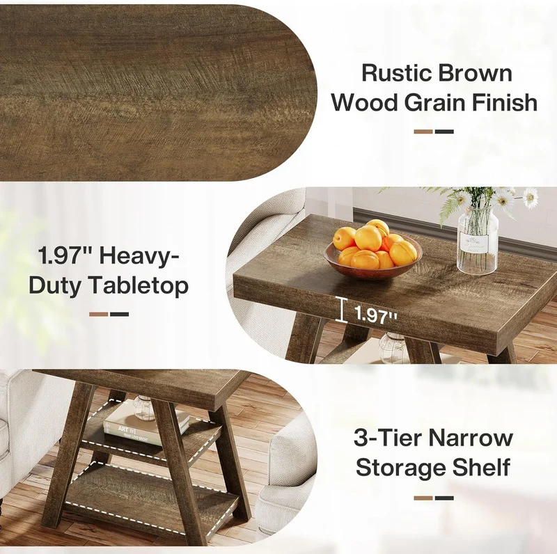 Tribesigns Table d'appoint style campagnard, Table d'appoint en bois à trois niveaux avec pieds trapézoïdaux