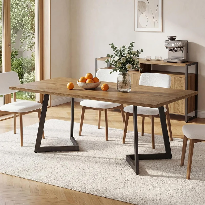 Tribesigns Table de salle à manger moderne 160 cm, Table de cuisine rectangulaire avec structure en métal