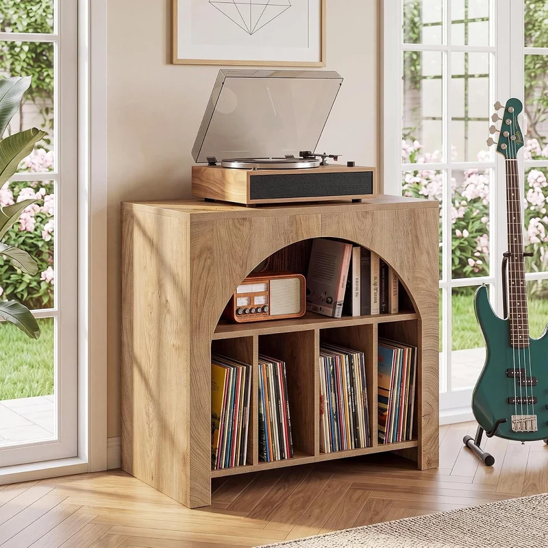 Tribesigns Support pour platine vinyle, Meuble de rangement pour disques vinyles Étagère intégrée