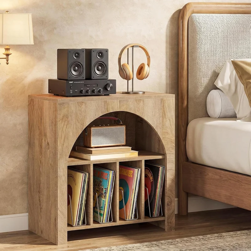 Tribesigns Support pour platine vinyle, Meuble de rangement pour disques vinyles Étagère intégrée
