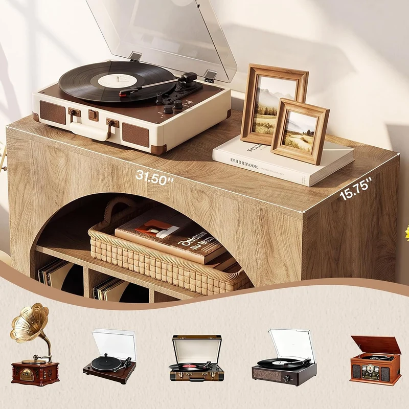 Tribesigns Support pour platine vinyle, Meuble de rangement pour disques vinyles Étagère intégrée
