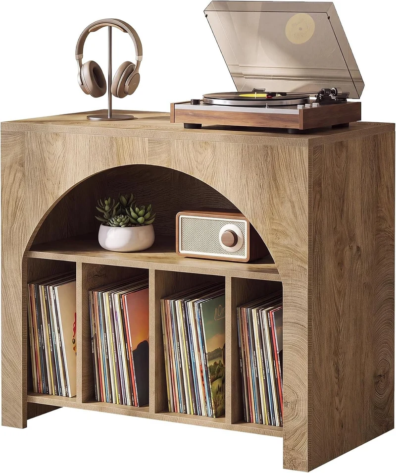 Tribesigns Support pour platine vinyle, Meuble de rangement pour disques vinyles Étagère intégrée