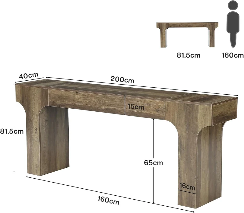 Tribesigns Console extra longue 200 cm design arqué, marron, Style champêtre aux tons chauds et rustiques