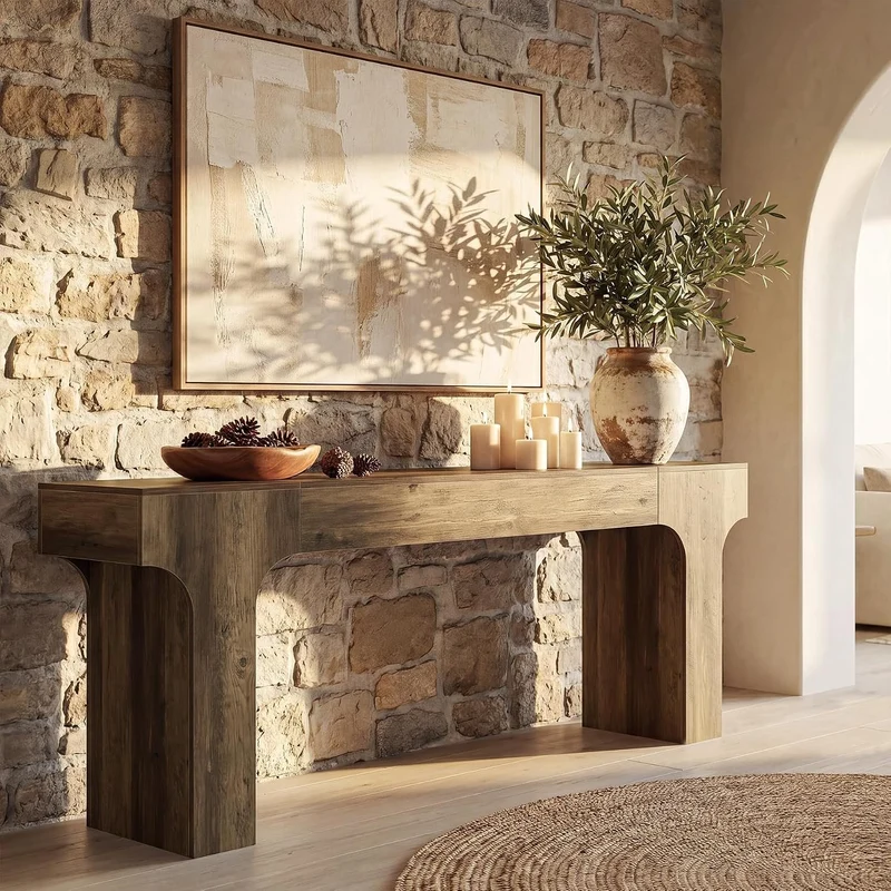 Tribesigns Console extra longue 200 cm design arqué, marron, Style champêtre aux tons chauds et rustiques