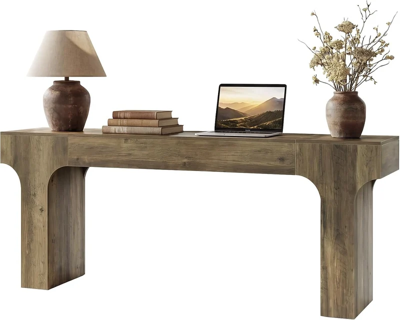 Tribesigns Console extra longue 200 cm design arqué, marron, Style champêtre aux tons chauds et rustiques