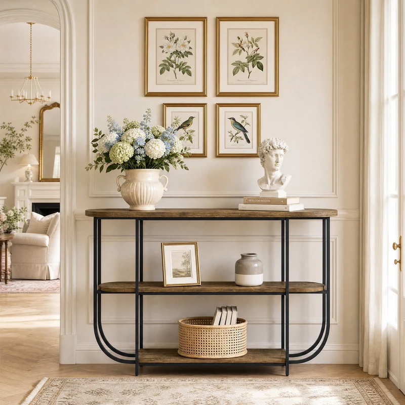 Tribesigns Console 160 cm, Table d'entrée étroite à 3 niveaux et structure en métal