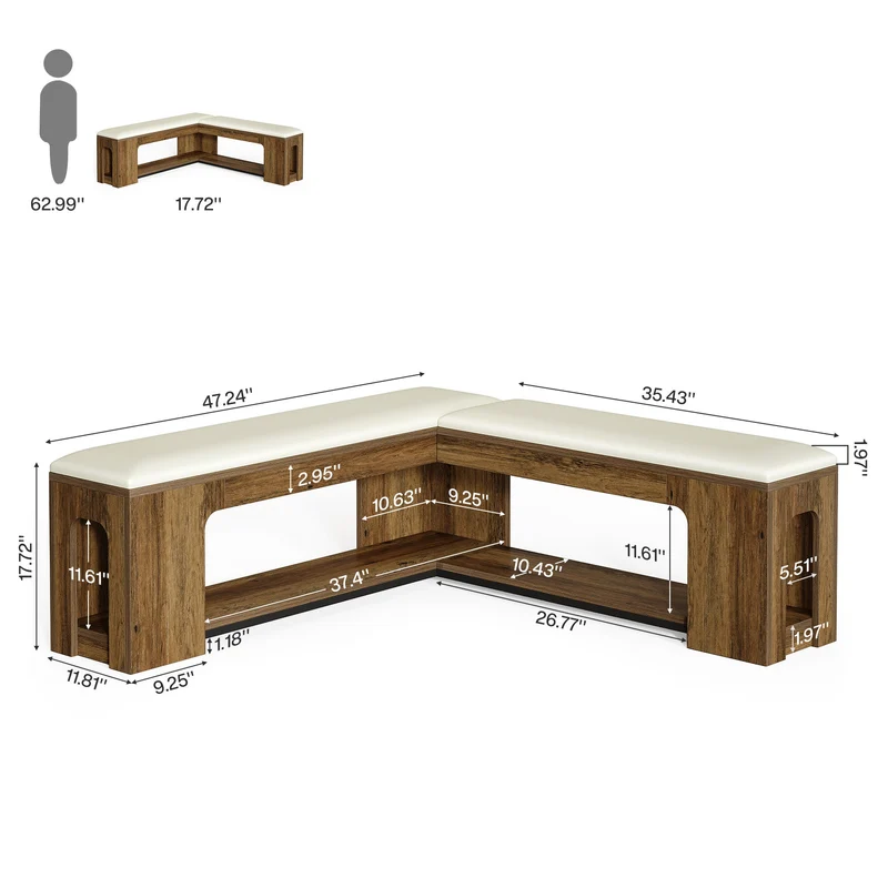 Tribesigns Banc d'angle en L avec coussin d'assise 120 cm, Banc de style ferme avec étagère à chaussures et espace de rangement ouvert