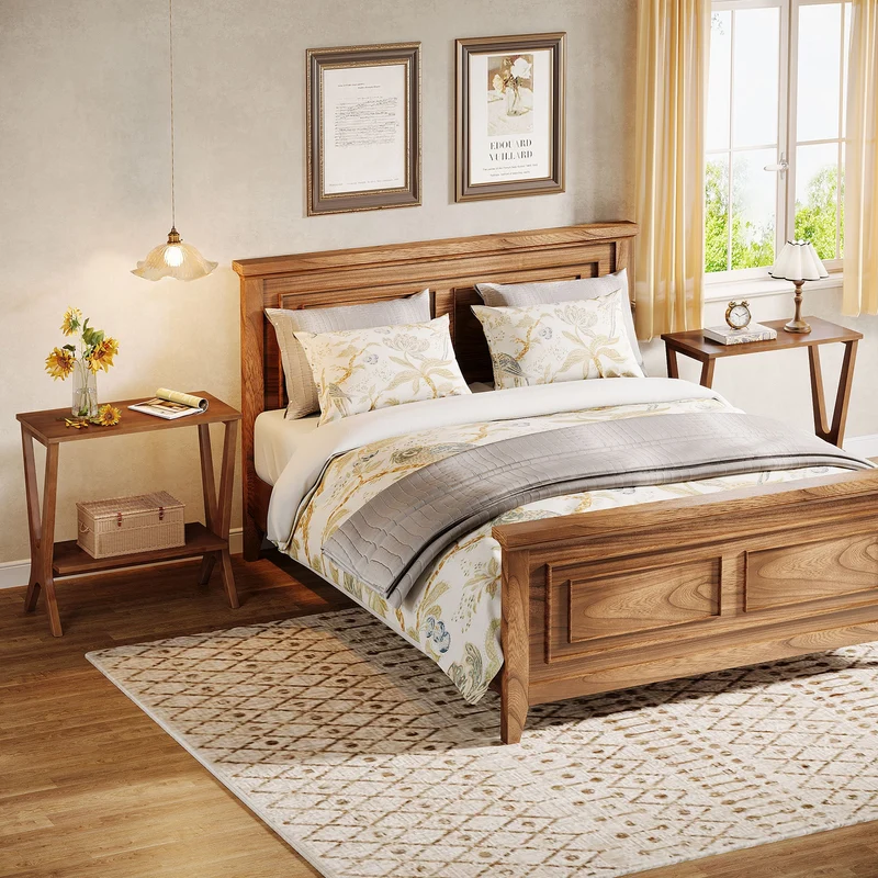 Tribesigns Table d'appoint en bois massif avec 2 étagères, Table de chevet étroite pour salon et chambre